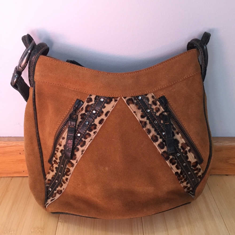 Nuovedive Leopard Trim Italian Brown Suede Bag